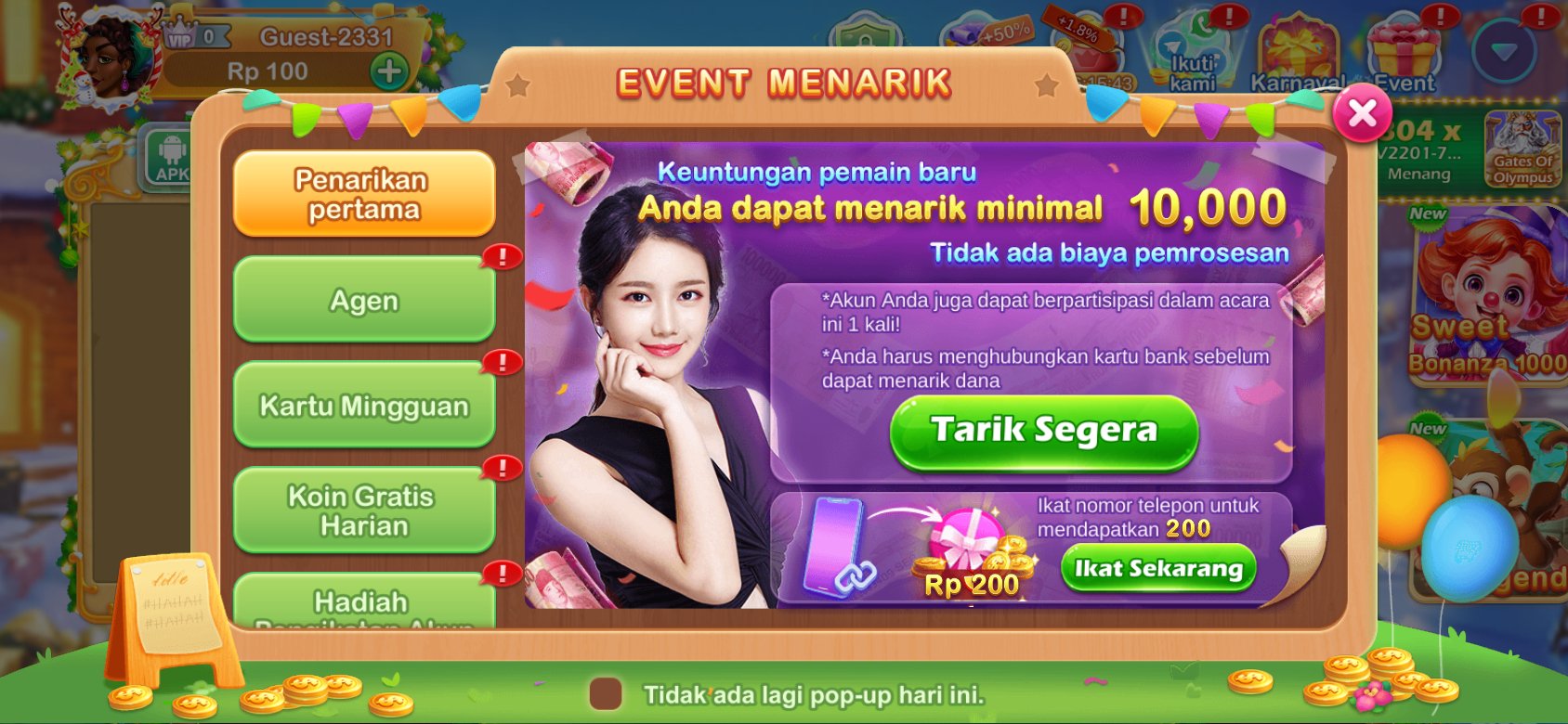 Penarikan cepat tanpa biaya di Dot K3K3 untuk pemain baru.